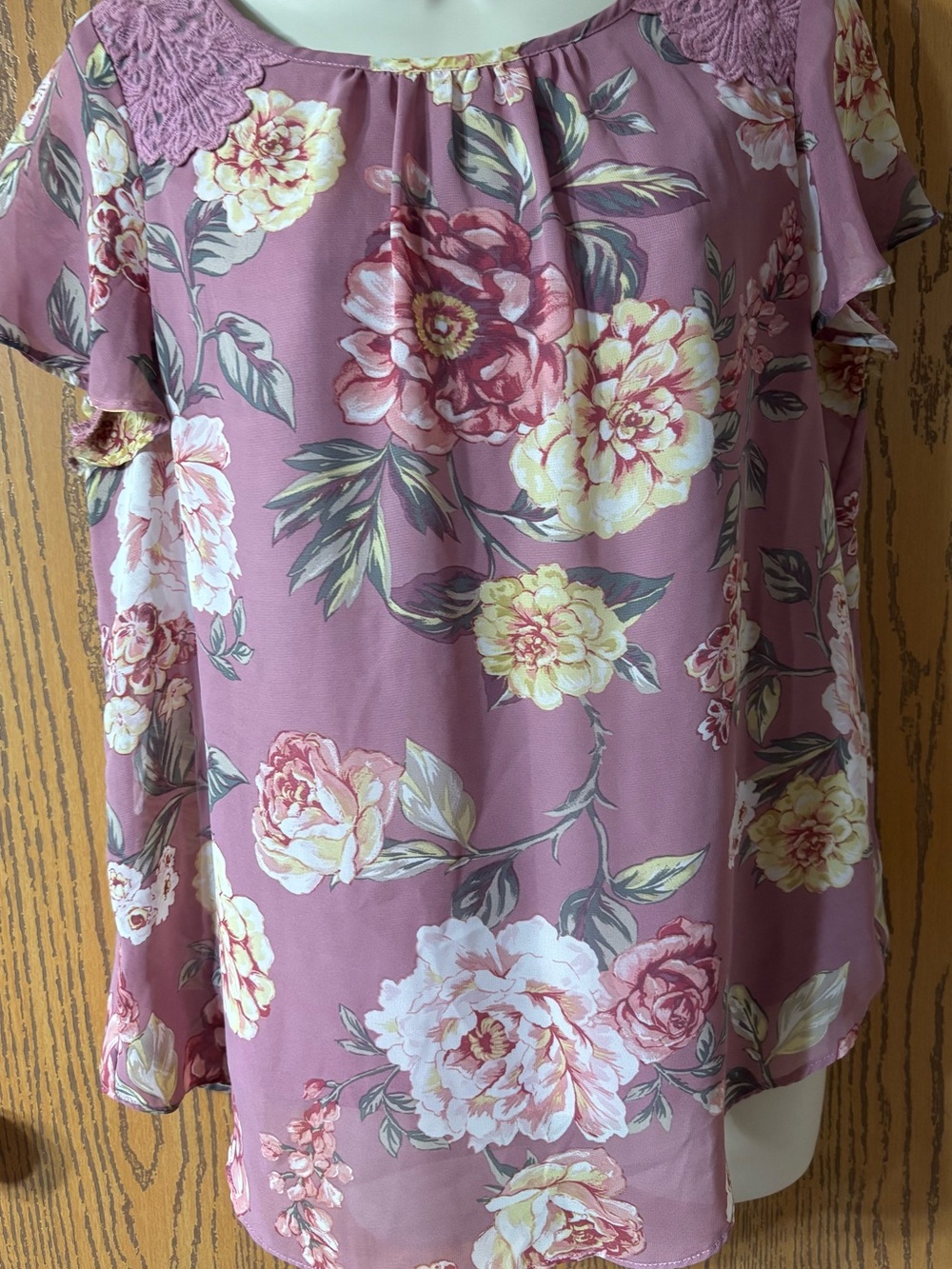 Floral Cold-Shoulder Blouse in Mauve Pink